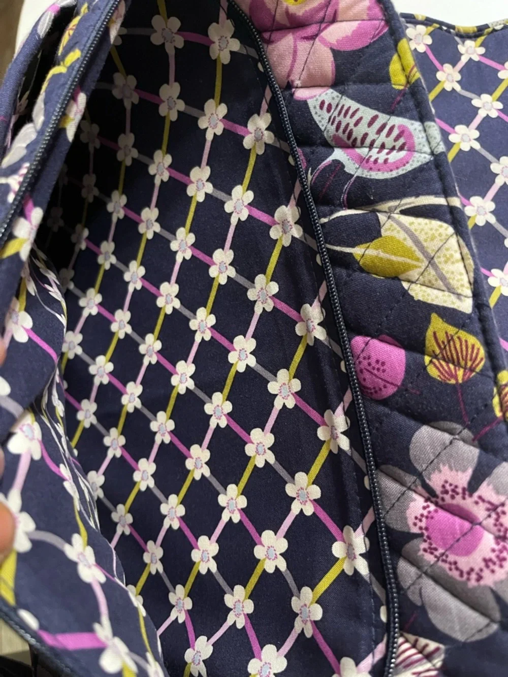 Vera Bradley Night and Day Bird Quilted Messenger Bag Purple Floral